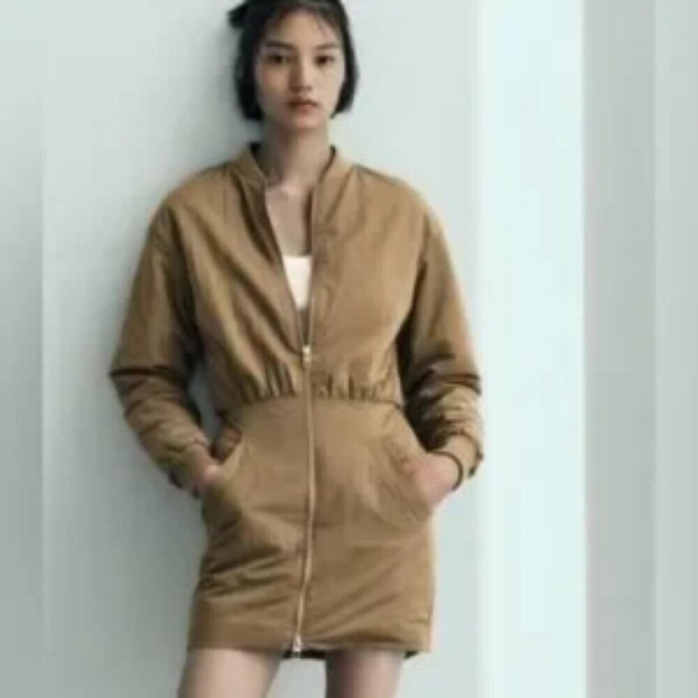 Zara NWT Puff Bomber Full Zip Mini Dress XS MINIMALIST QUIET FLEX MODERN COUTURE - Picture 14 of 17
